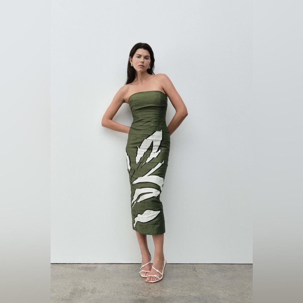 Aje Jasmine Green Column Strapless Linen Midi Dress AU4/US0 NWT - Picture 1 of 9